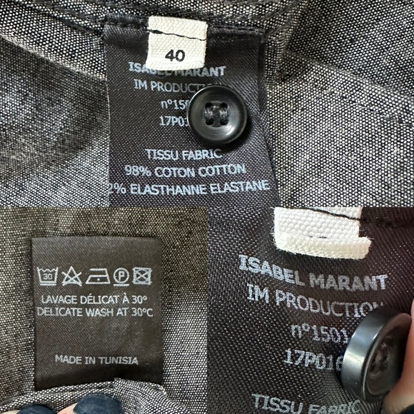 Isabel Marant Etoile Lawendy Gray Chambray Ruffle Blouse Top Size 40 US 8 - Picture 6 of 10